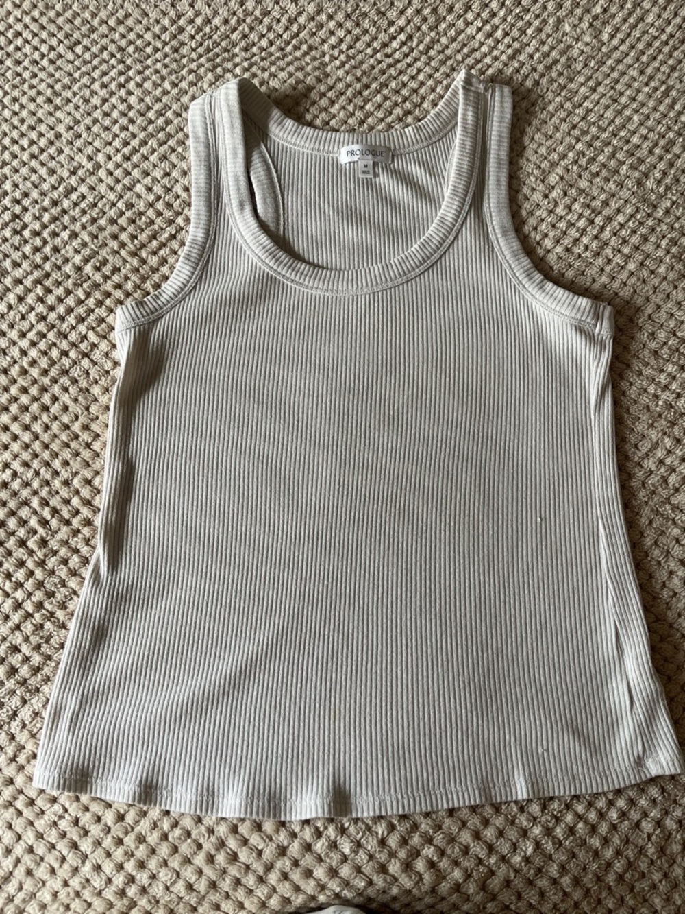 Prologue Ribbed Scoop Tank Top in Beige